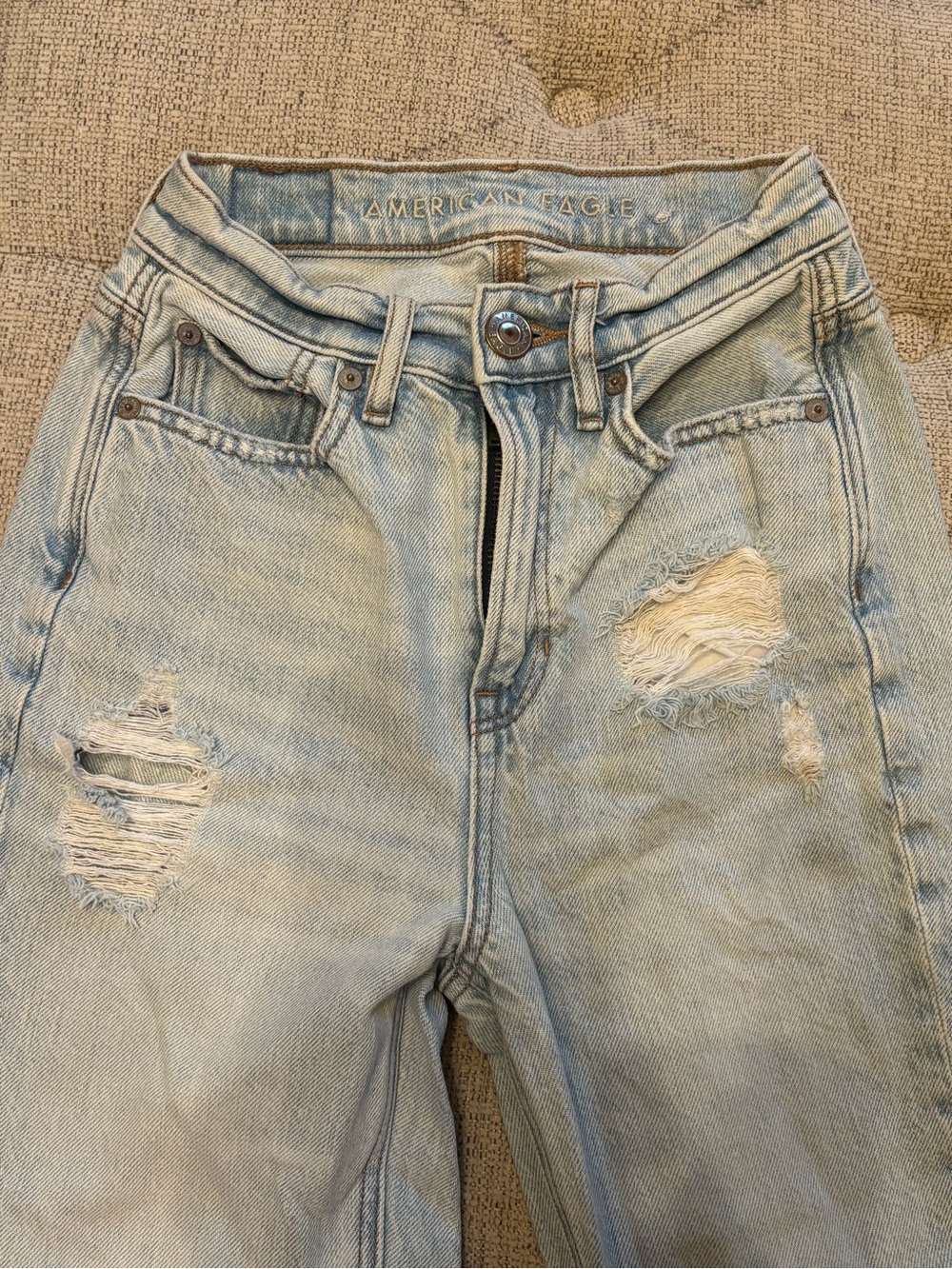 American Eagle Outfitters Light Wash High-Rise Distressed Jeans